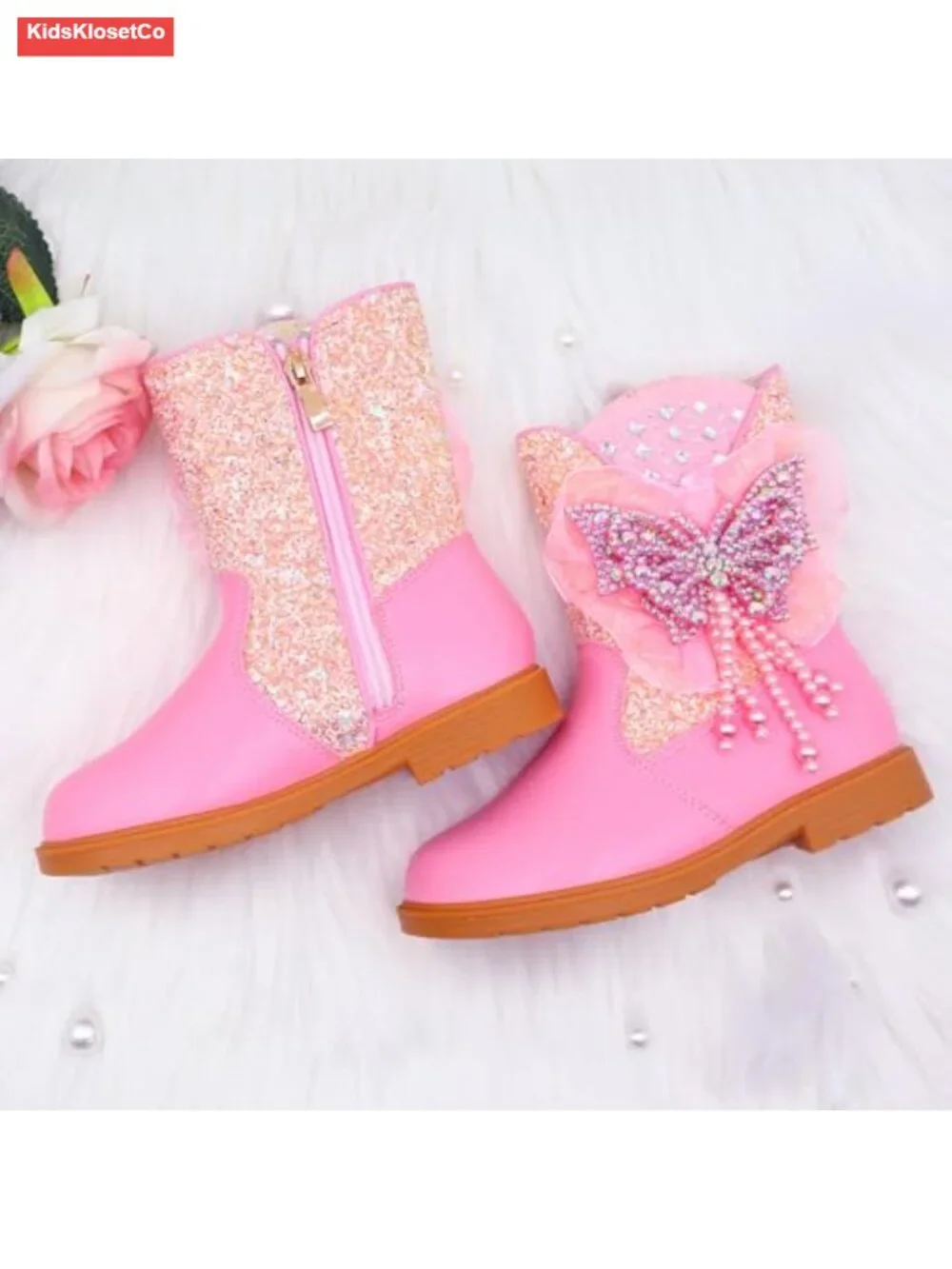 Girls Cowgirl Boots Mid Calf Toddler Riding Shoes Glitter Boots